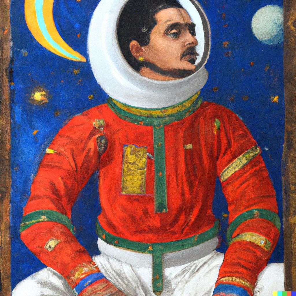 an astronaut, painting from the 16th century